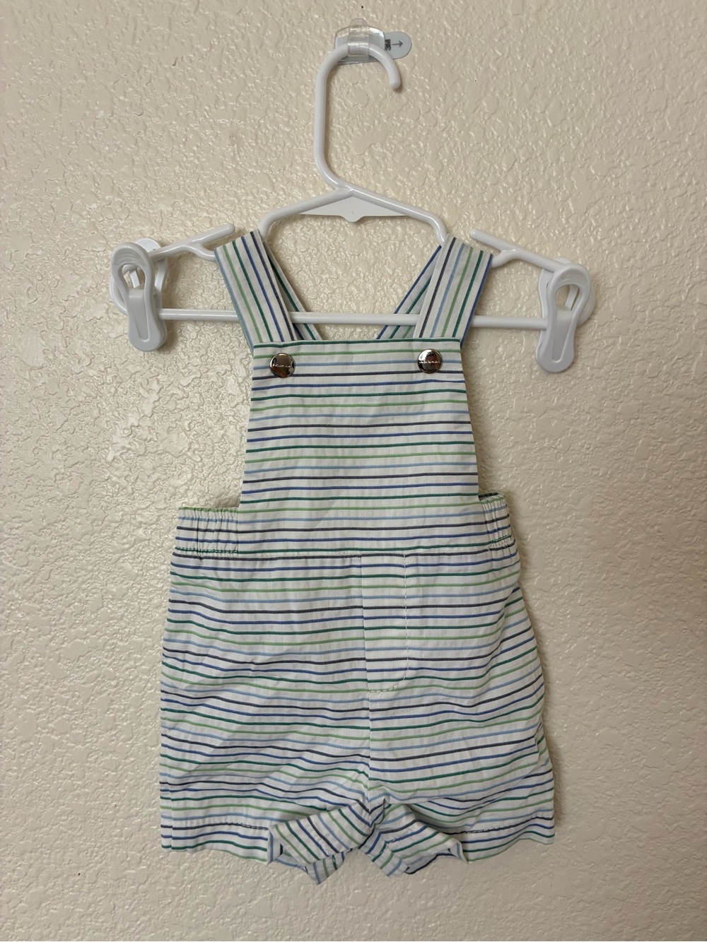 Jacadi Paris 6mo Striped Cotton Overalls - Blue & Green